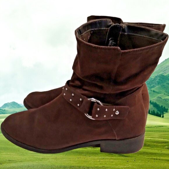American Eagle Boots Womens Size 7 Ankle Brown Beaded Studs Faux Leather Boots - Picture 2 of 14